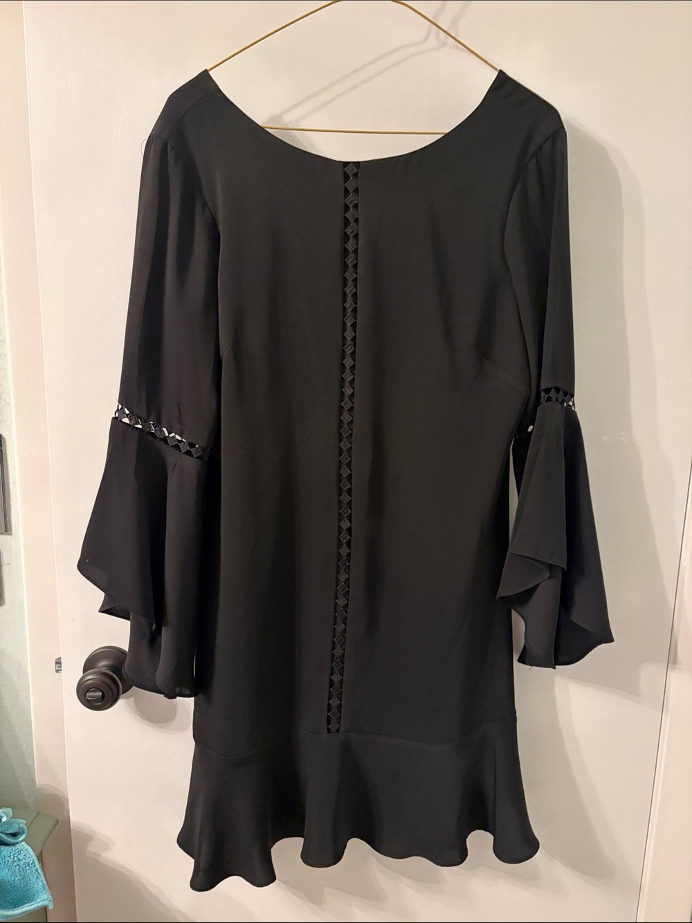 White House Black Market Black Ruffle-Hem Dress with Bell Sleeves
